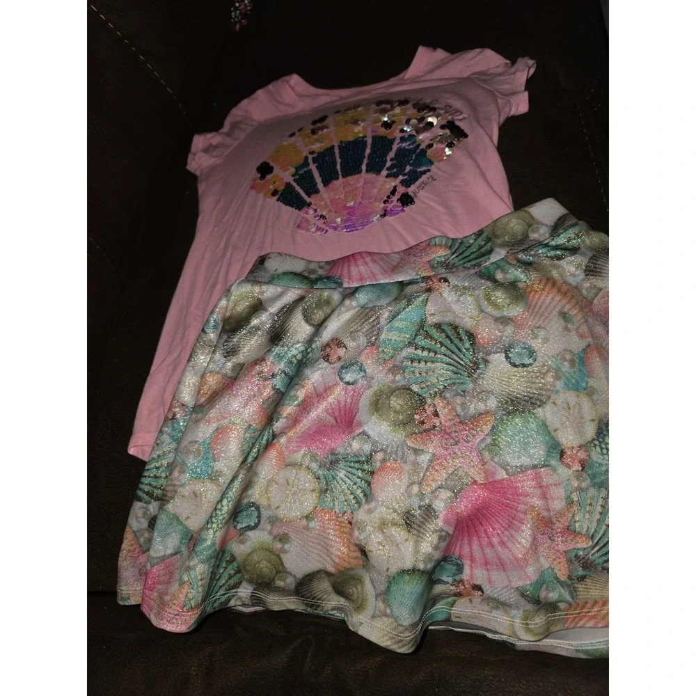 Justice sun sea and surf shell outfit size 10 top skort